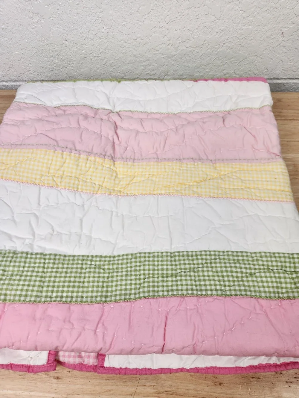 Pottery Barn Kids Bright Stripes Crib/ Toddler Quilt 50x36 NOS Pastel Colors
